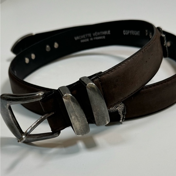 Richard Gampel Paris Brown Vachette Veritable Belt size 80 Leather Silver Zebra - Picture 15 of 16